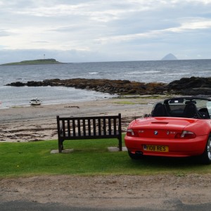 Red Z on Arran ,looking towards Pladda Isle and Ailsa Craig.